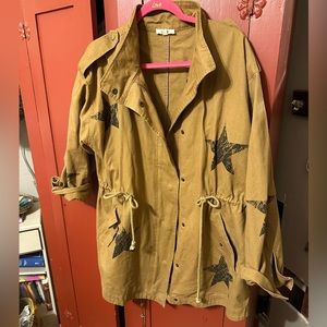 1x/2x star print utility jacket